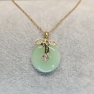 18k Gold Plated Stainless Steel Chain, Haitian Jade Pendant Simulated Diamonds